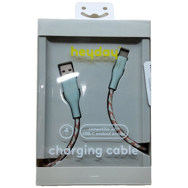 Nylon Heyday USB-A to USB-C Cable (4ft, Misty Blue, Braided Nylon)