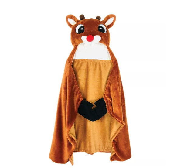 Rudolph Hooded Blanket, Red 30" x 50", Polyester