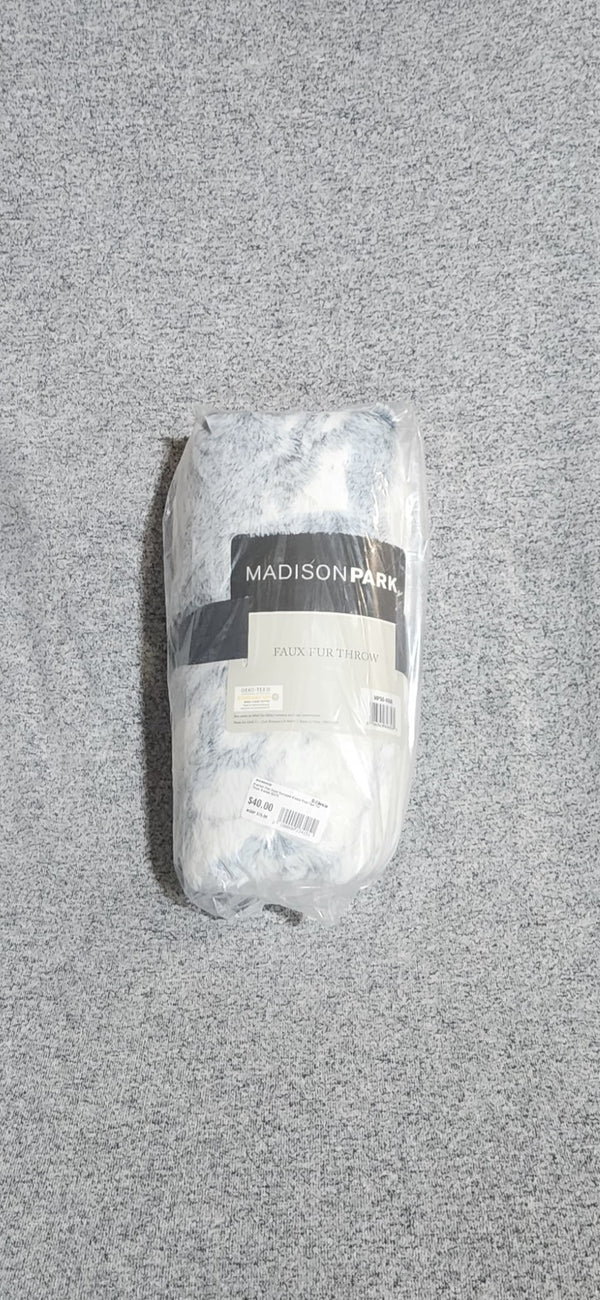 Madison Park Sachi Oversized Grey Marble Print Faux Fur Throw Blanket 60"x70"