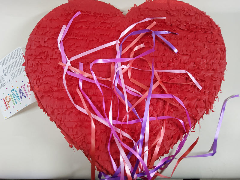Unique Industries Red Pull String Solid Print Heart Pinata, 20 x 18