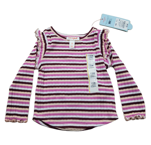 Toddler Girls' Striped Rib Long Sleeve T-Shirt - Cat & Jack Pink 12M