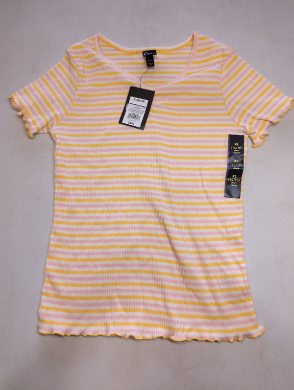 Girls' Cinch Front Lettuce Edge Short Sleeve T-Shirt - art classLight Pink/Yellow XL