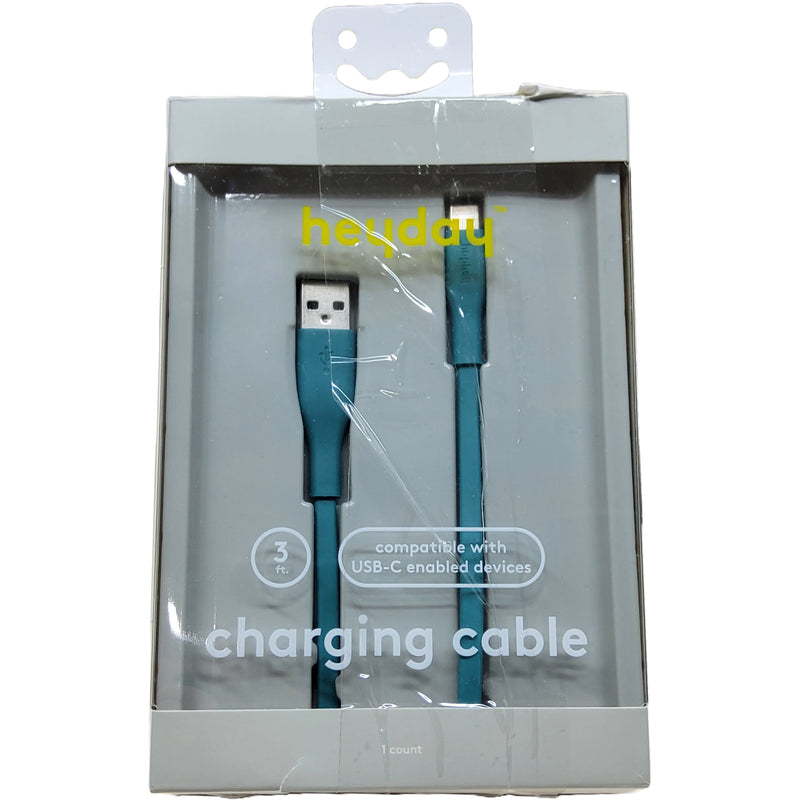 Heyday USB-C to USB-A Charging Cable, Bright Teal, 3ft, PVC