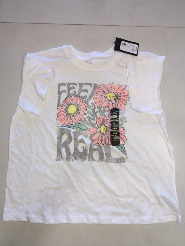Girls' Boxy Short Sleeve Graphic T-Shirt - art classWhite Floral XXL