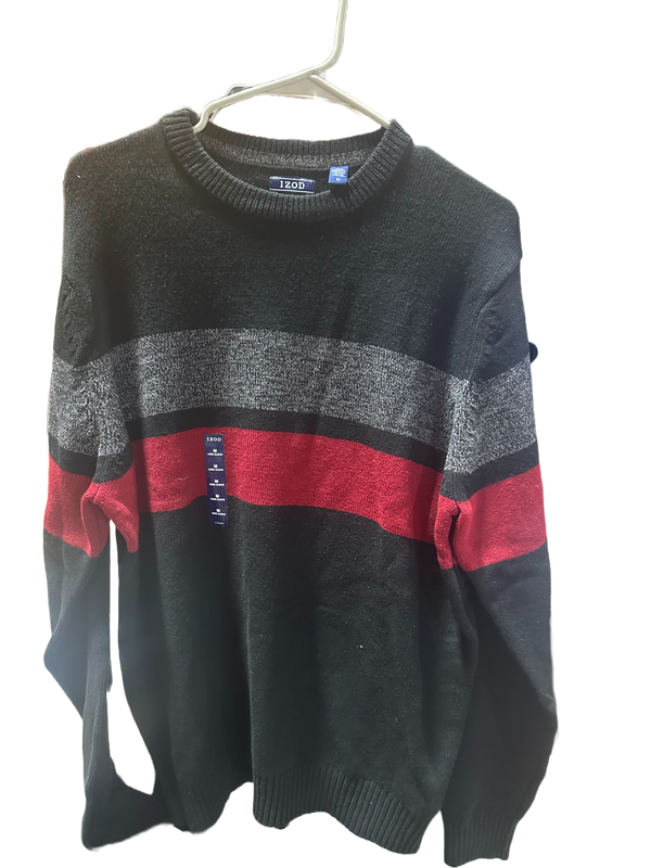 Men's IZOD Crew Neck Sweater, Size: Medium, Black/Gray/Red