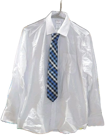 Men's Bespoke Classic-Fit Dress White Shirt,  Plaid Tie