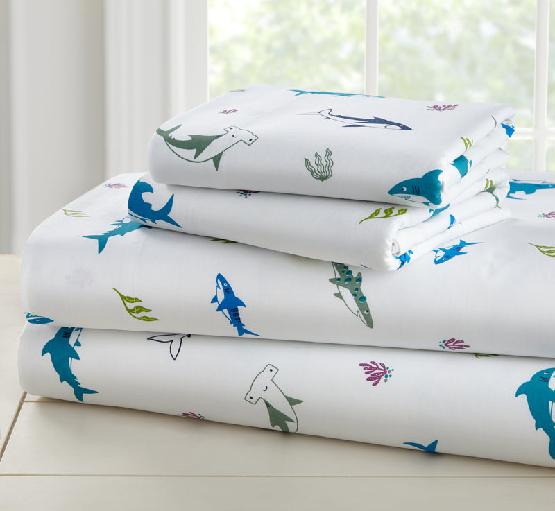 Toddler Shark Attack Super Soft 100% Cotton Sheet Set - WildKin - MISSING FLAT SHEET