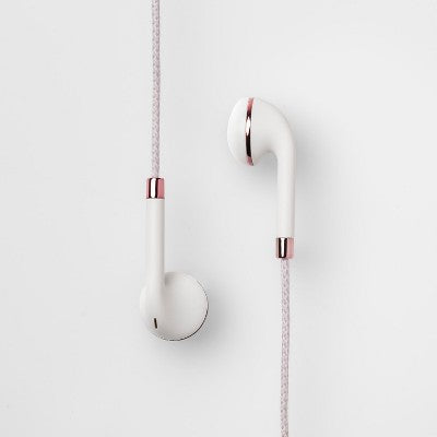 heyday Wired Earbuds - White with Pink Accents