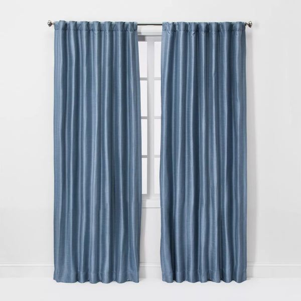 84"x52" Faux Silk Room Darkening Window Curtain Panel Indigo - Threshold