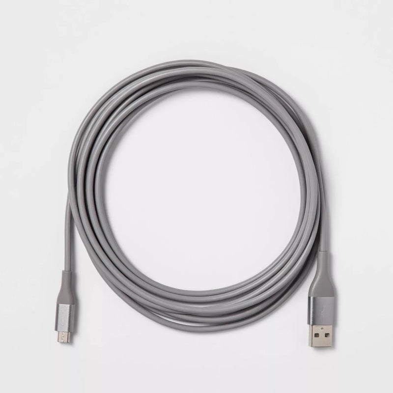 Heyday 10' Micro-USB to USB-A Round Cable - Cool Gray/Silver
