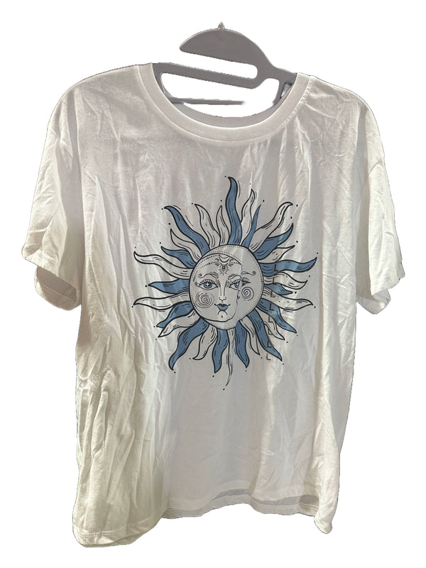 Juniors' Jerry Leigh Sun & Moon Face Graphic Tee, Girl's, Size: Large, White