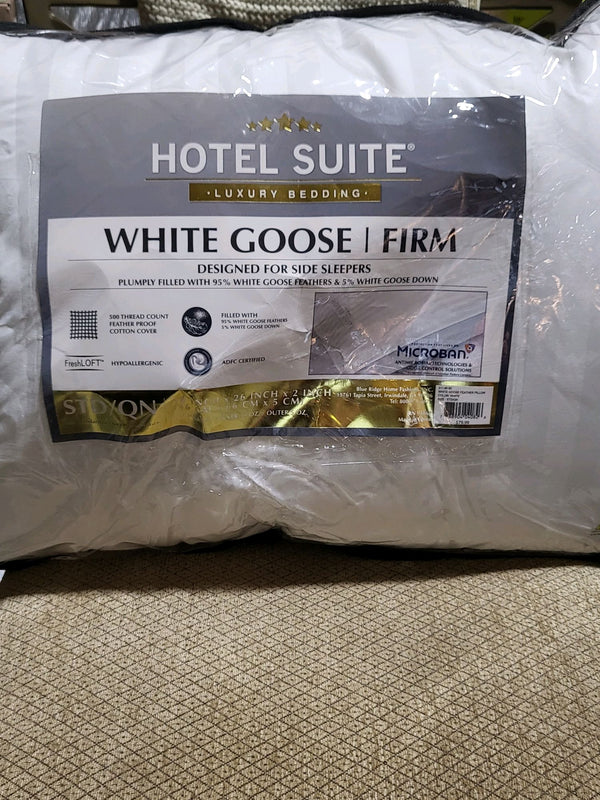Hotel Suite White Goose Feather Firm Pillow STD/QUEEN