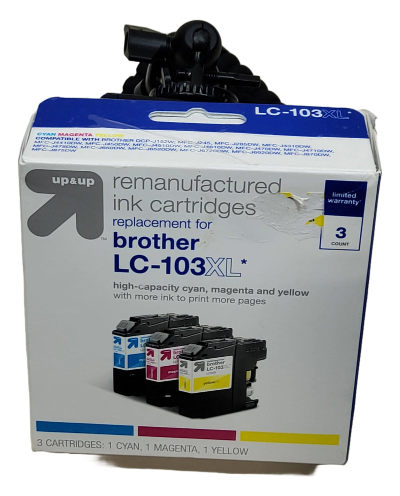 Remanufactured Cyan/Magenta/Yellow High Yield 3-Pack Ink Cartridges - Compatible with Brother LC 103 Ink Series Printers - up & up