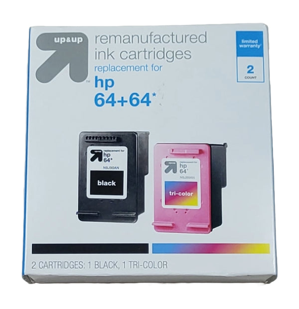 Remanufactured Black/Tri-Color Standard 2-Pack Ink Cartridges - Compatible with HP 64 Ink Series Printers - up & up