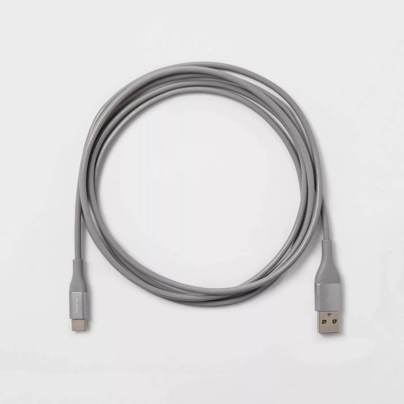 Heyday 6' USB-C to USB-A Round Cable - Cool Gray/Silver