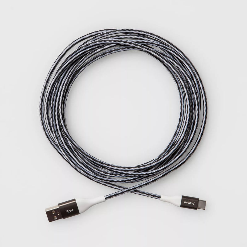 Heyday 10' USB-C to USB-A Braided Cable - Black/White/Gunmetal