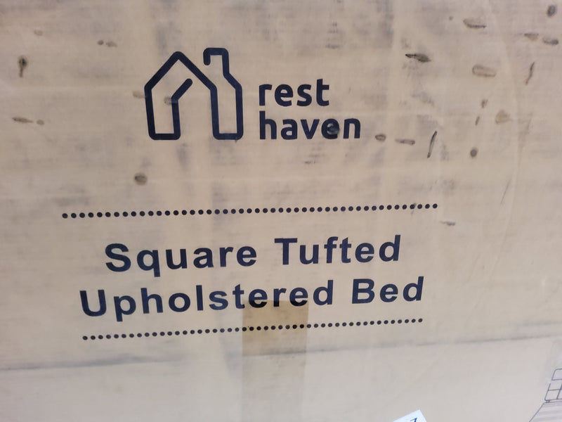 Rest Haven Upholstered Square Tufted Platform Bed, Twin Size