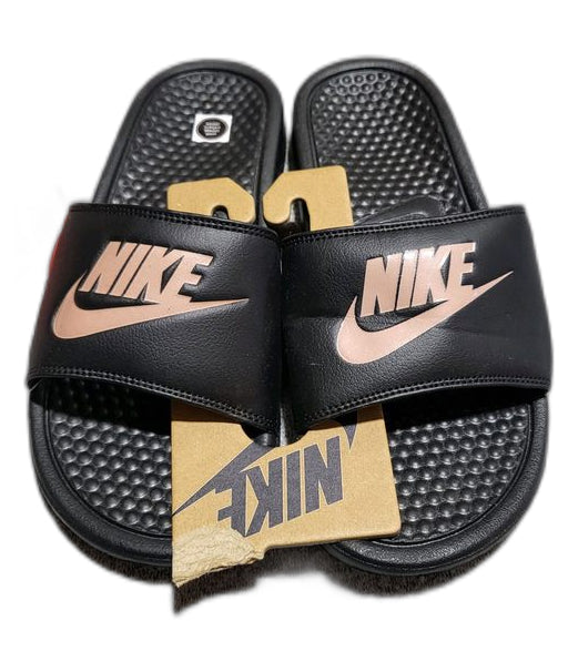 Nike Women's Benassi Just Do It Slide Sandal (BLACK/ROSE/GOLD, Size 8)