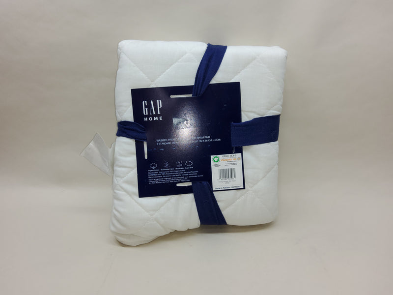 Gap Home Washed Frayed Edge Organic Cotton Quilted Sham Pair, Standard 20x26, White