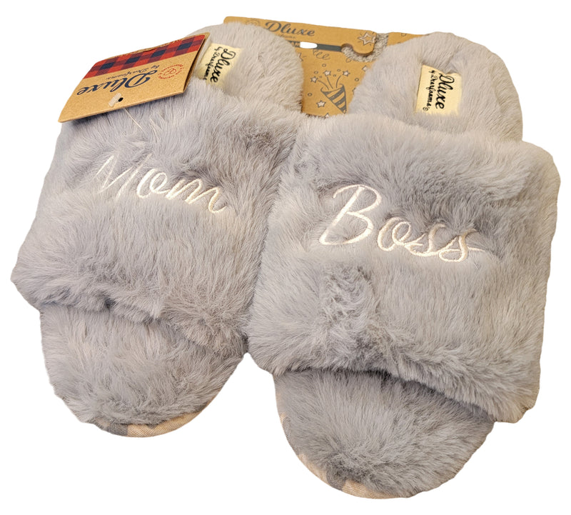 Women's dluxe by dearfoams Mom Boss Fur Slide Slippers - Gray S